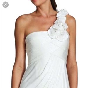 BCBG MaxAzria ivory one shoulder cocktail dress